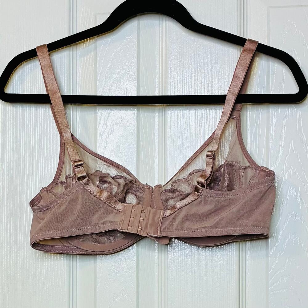 Paramour Rose Tan Lotus Embroidered Lace Bra Unlined Size 36D Sheer Sculpting - Picture 3 of 6